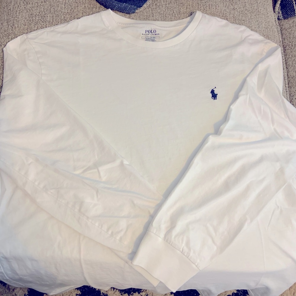Men’s white long sleeve Polo Ralph Lauren tee size Large.